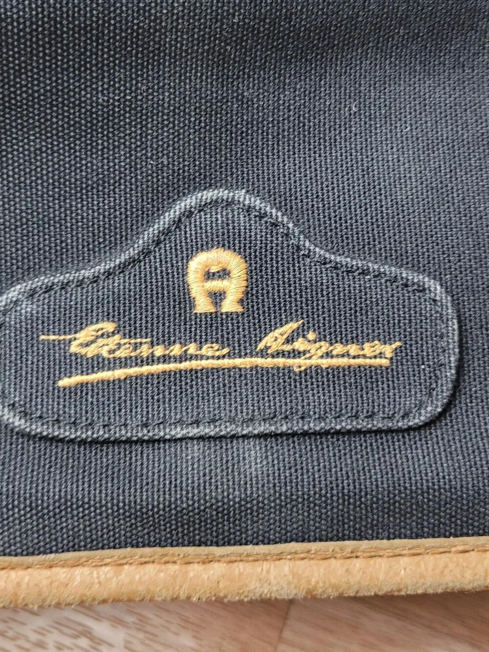 Etienne Aigner Denim Blk Jean Purse Crossbody Shoulder Bag Canvas Tan